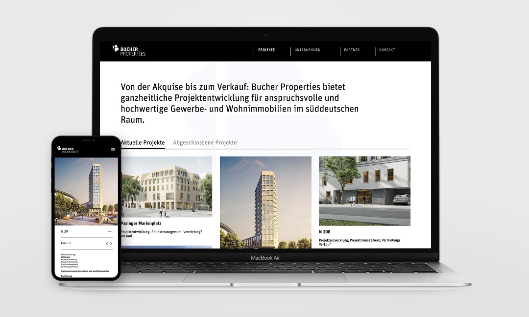 Bucher Properties real estate website UX design – desktop overview
