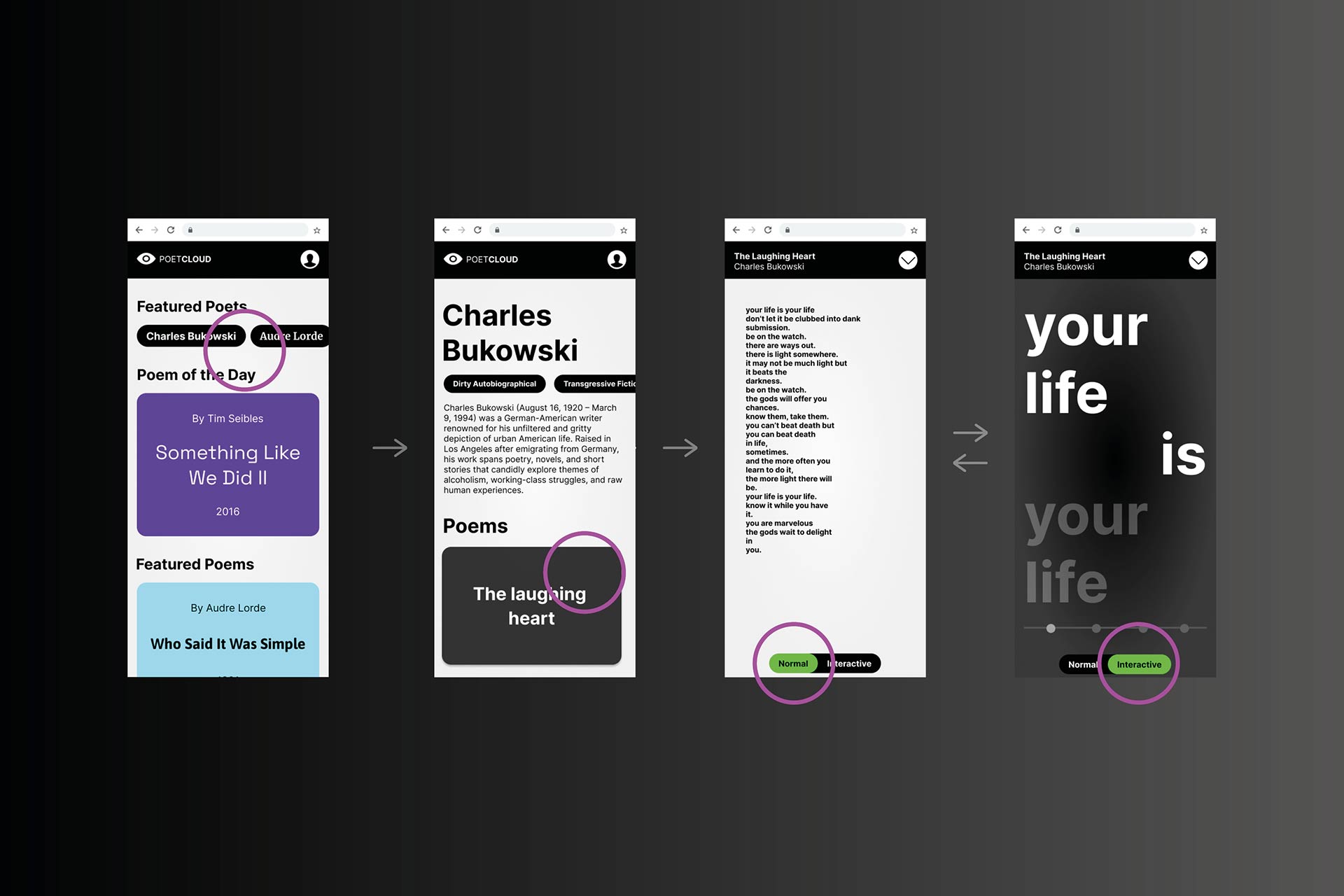 Poetcloud mobile app – digital poetry platform UI design for new media