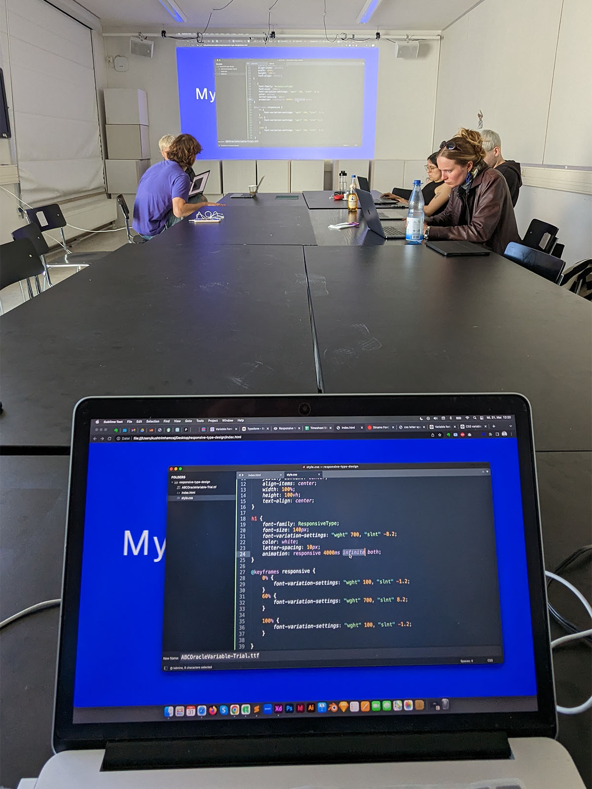Responsive variable font workshop outcome and student work